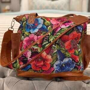 Nena & Co Full Size Tan Leather Floral Bag